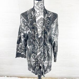 Peruvian Connection Pima Cotton Paisley Open Front Cardigan